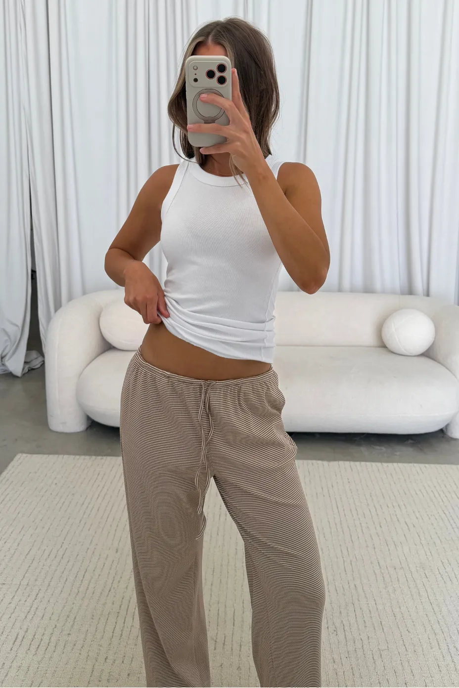 Paxton Striped Knit Pants in Mocha/Cream *Final Sale* sold by Worth Collective product image thumbnail 2