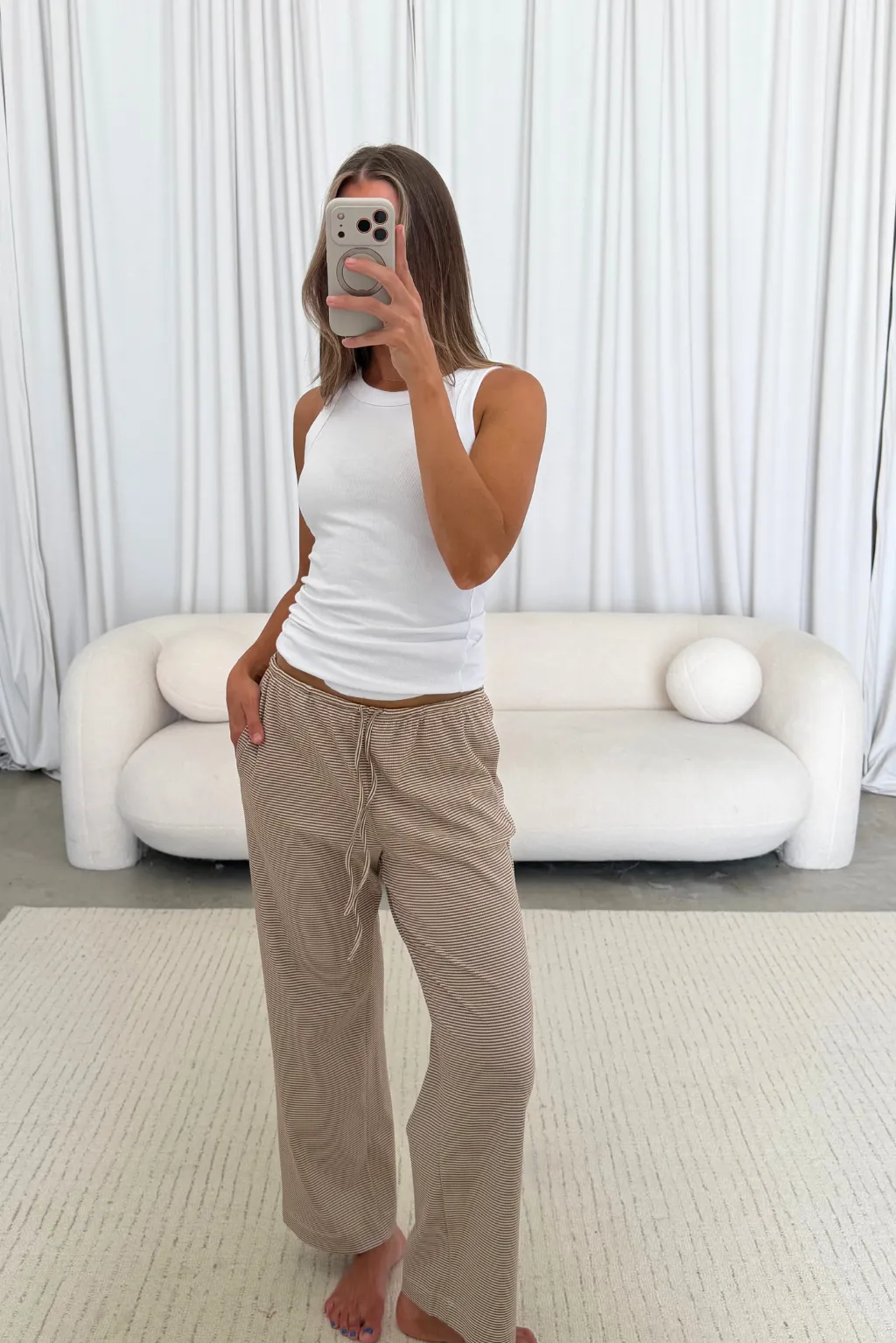 Paxton Striped Knit Pants in Mocha/Cream *Final Sale* sold by Worth Collective product image thumbnail 5
