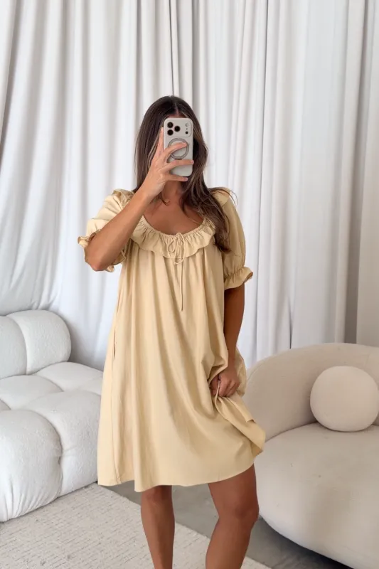 Betty Mini Dress in Muted Gold - Bump Friendly (Seasonal Dress- Limited Quantity/Not Restocking) made by Worth Collective
