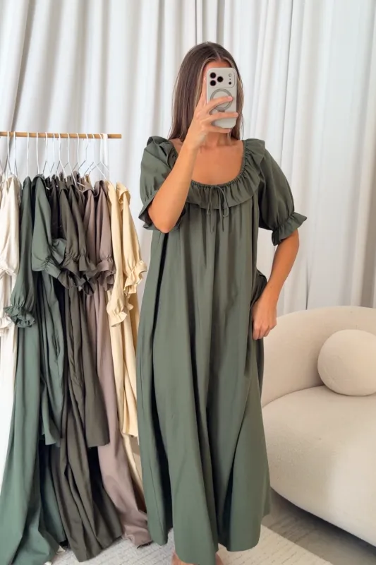 Audrey Maxi Dress in Forest Green made by Worth Collective