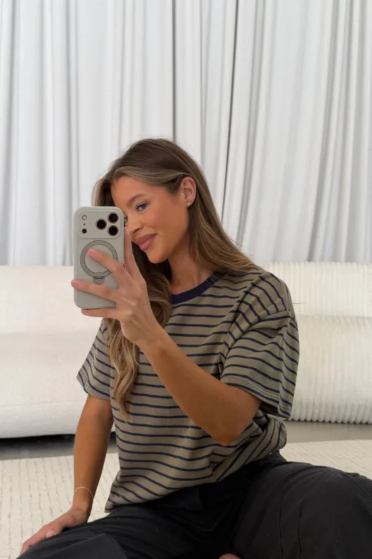 Hallie Striped Tee in Olive/Navy made by By Together