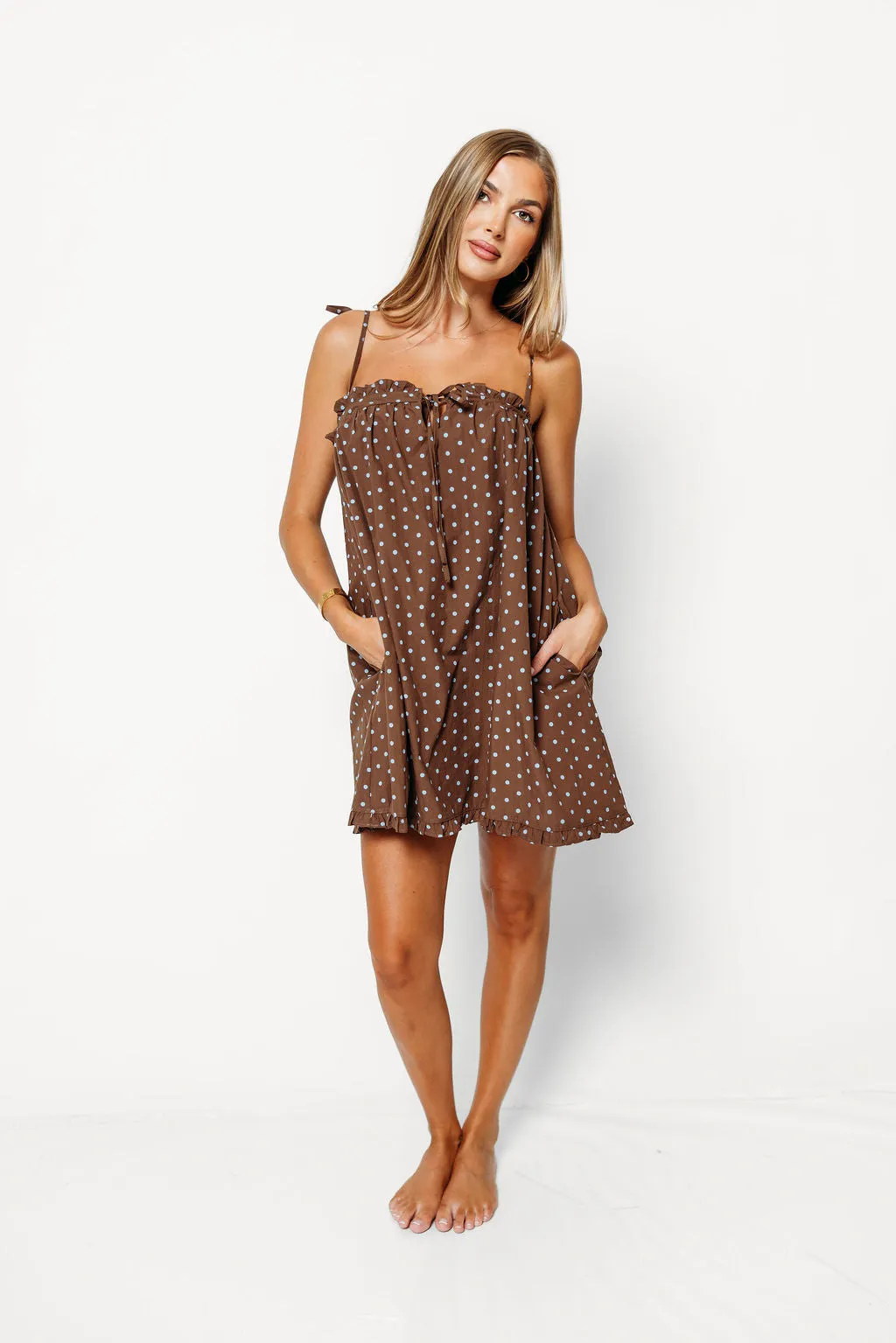 Bethenny 100% Cotton Polka Dot Mini Dress in Chocolate sold by Worth Collective product image thumbnail 2