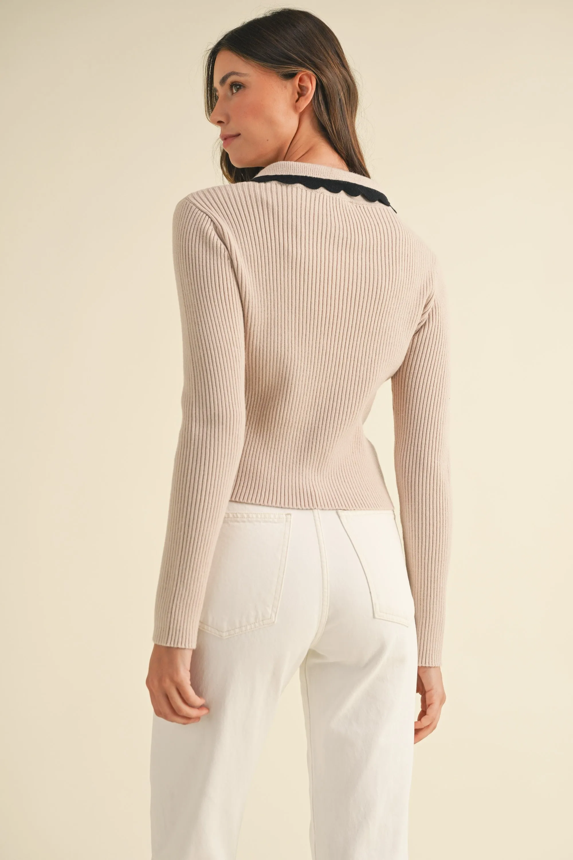Frankie Scalloped Collar Sweater in Light Taupe sold by Worth Collective product image thumbnail 4