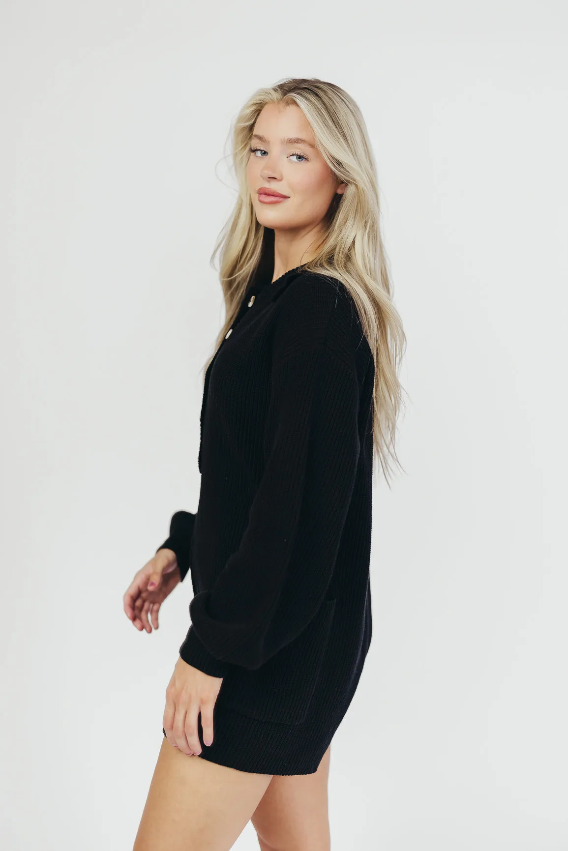 Steph Button Up Knit Sweater Romper with Long Sleeves in Black - Nursing Friendly sold by Worth Collective product image thumbnail 3