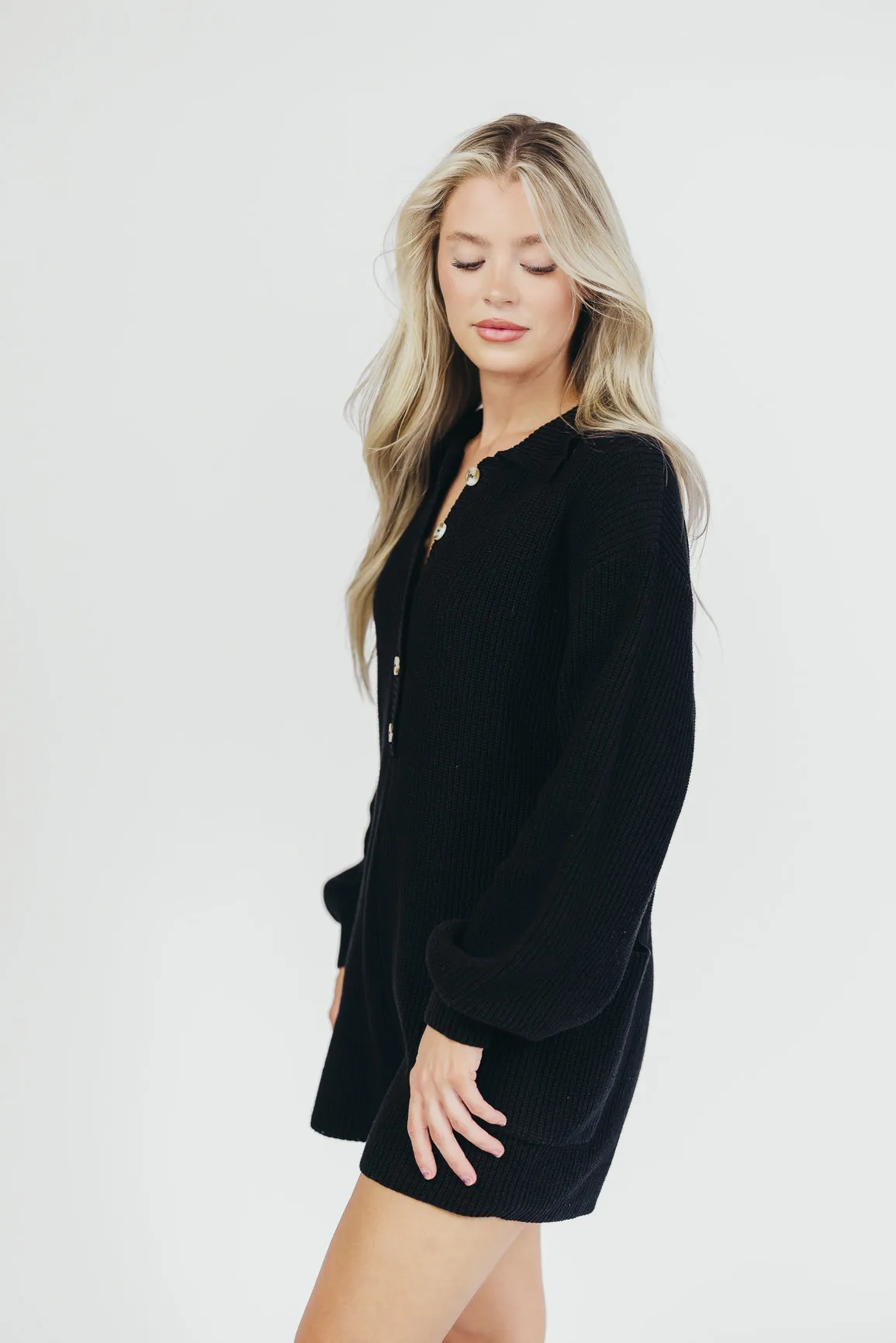Steph Button Up Knit Sweater Romper with Long Sleeves in Black - Nursing Friendly sold by Worth Collective product image thumbnail 4