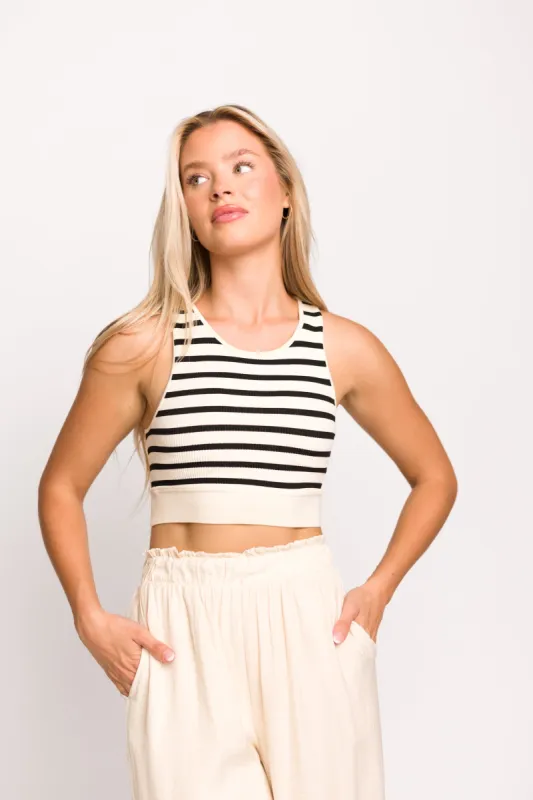 Through the Motions Seamless Knit Brami in Black/Ivory sold by Worth Collective