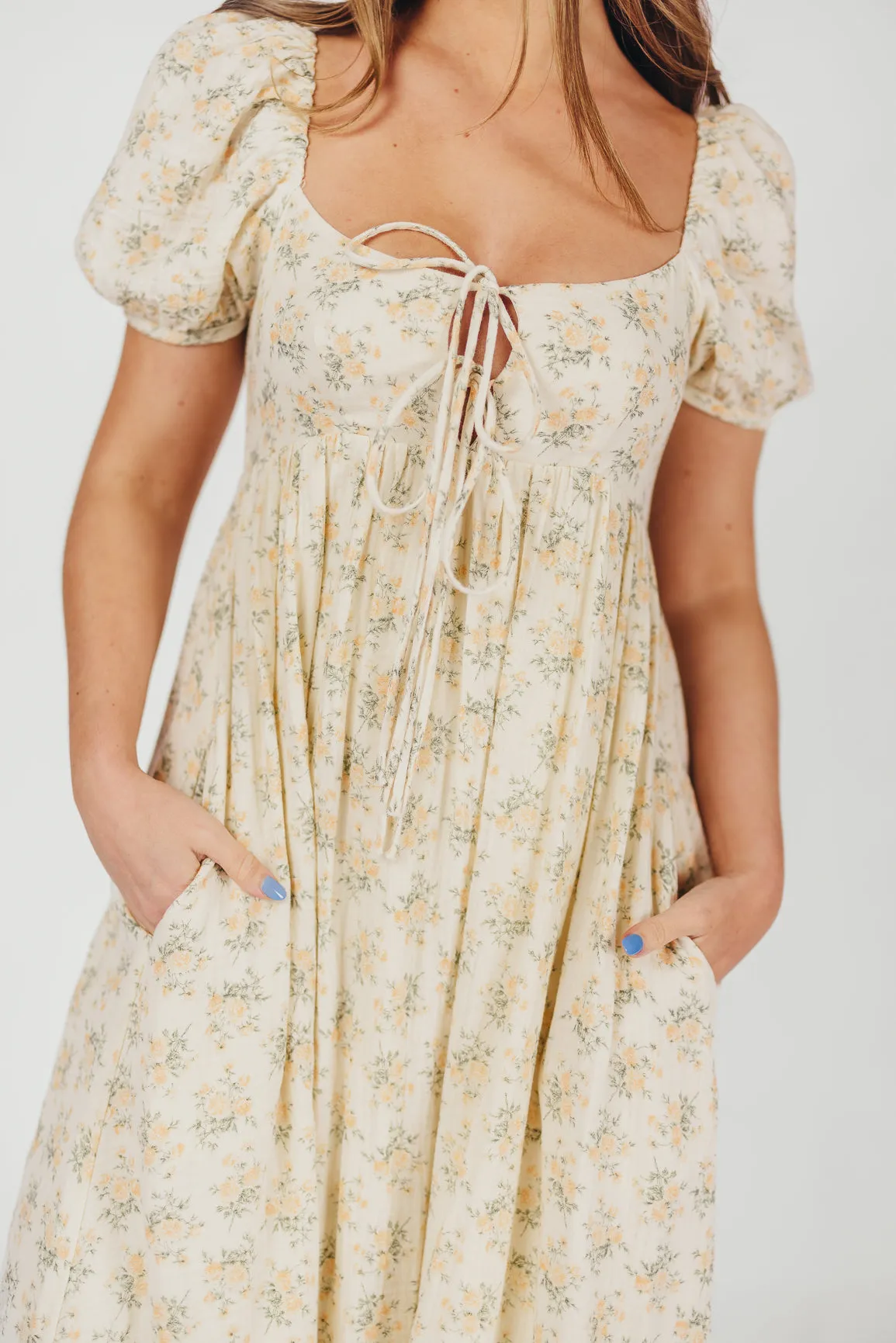 Haven 100% Cotton Tie-Front Maxi Dress in Orange Green Floral - Bump Friendly (Restocking in April) sold by Worth Collective product image thumbnail 5