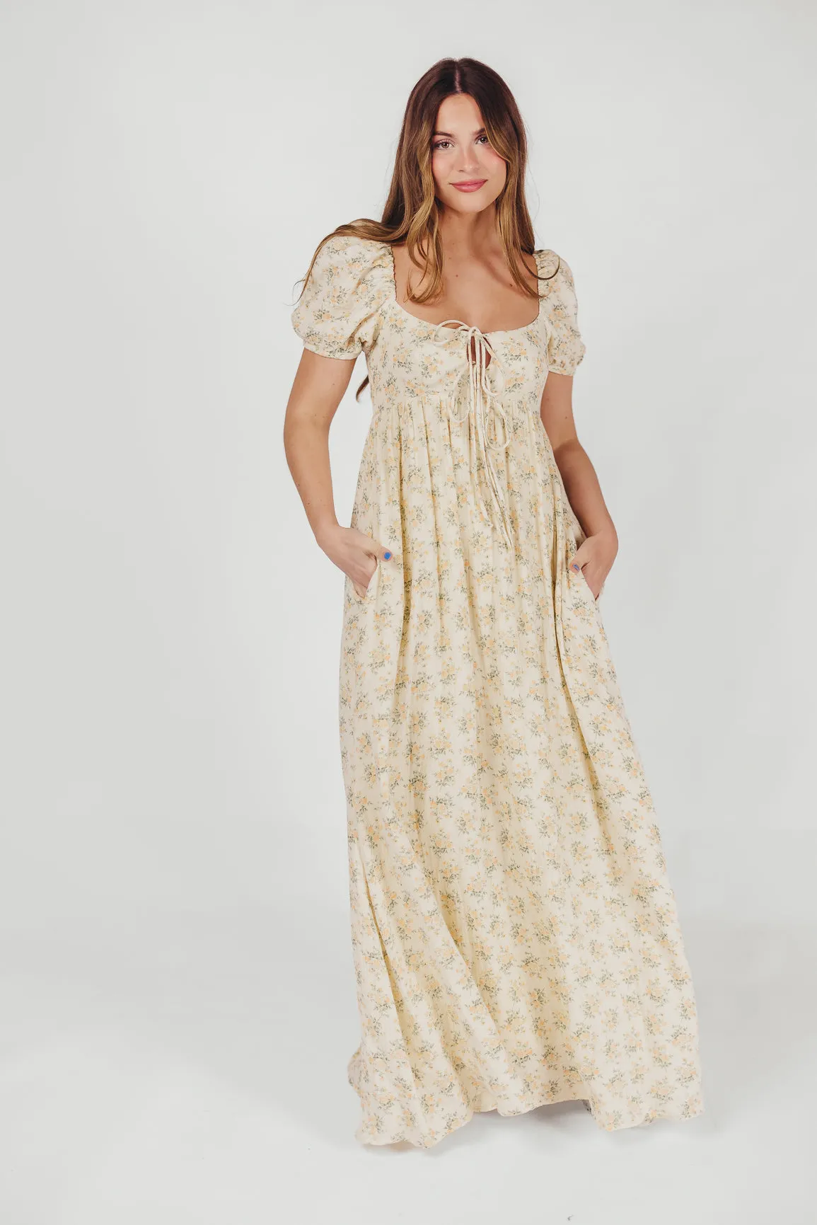 Haven 100% Cotton Tie-Front Maxi Dress in Orange Green Floral - Bump Friendly (Restocking in April) sold by Worth Collective