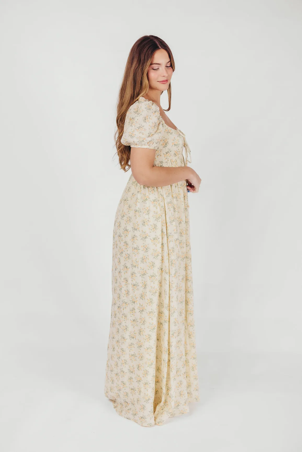 Haven 100% Cotton Tie-Front Maxi Dress in Orange Green Floral - Bump Friendly (Restocking in April) sold by Worth Collective product image thumbnail 4