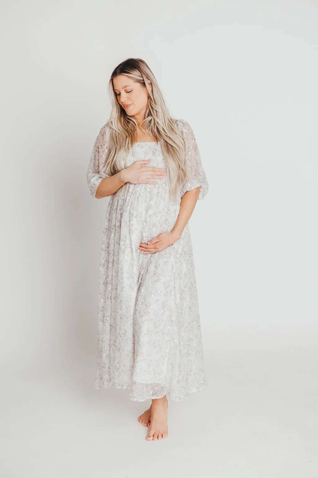 *New* Mona Maxi Dress with Smocking in Grey Floral - Bump Friendly (S-3XL) sold by Worth Collective product image thumbnail 5