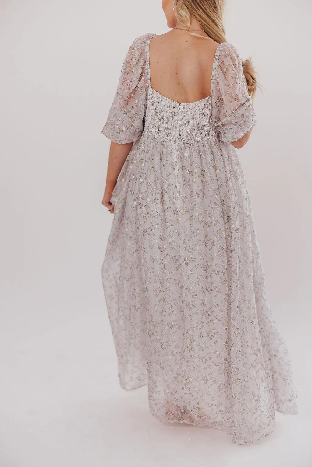 *New* Mona Maxi Dress with Smocking in Grey Floral - Bump Friendly (S-3XL) sold by Worth Collective product image thumbnail 3