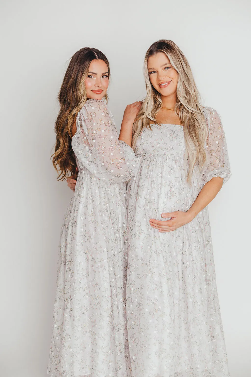 *New* Mona Maxi Dress with Smocking in Grey Floral - Bump Friendly (S-3XL) sold by Worth Collective