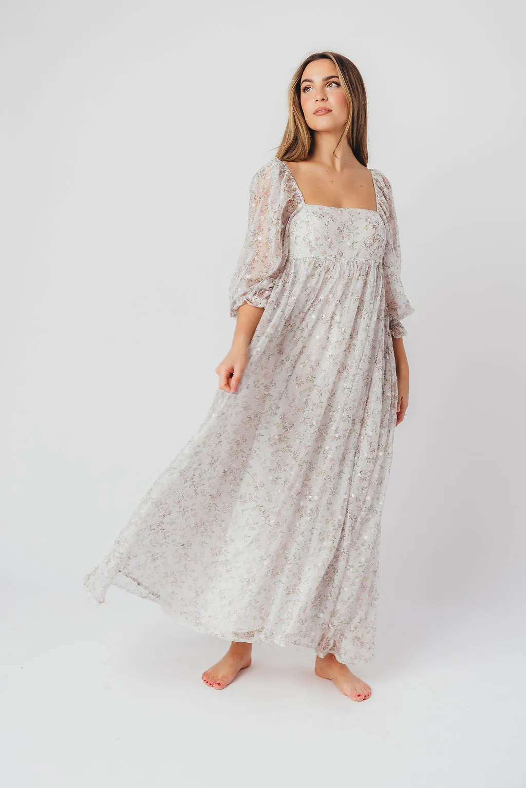 *New* Mona Maxi Dress with Smocking in Grey Floral - Bump Friendly (S-3XL) sold by Worth Collective product image thumbnail 2