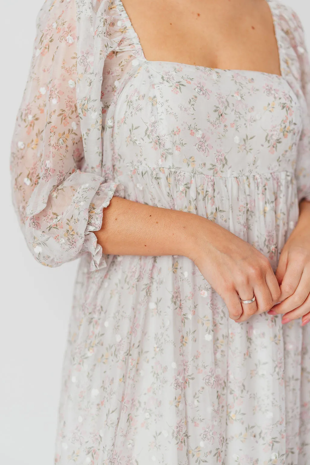 *New* Mona Maxi Dress with Smocking in Grey Floral - Bump Friendly (S-3XL) sold by Worth Collective product image thumbnail 4