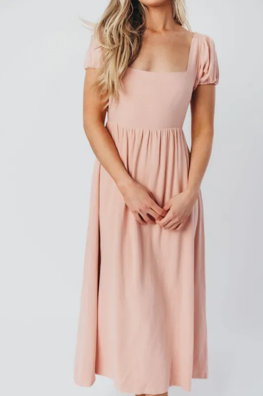 August Open Back Midi Dress in Peony - Bump Friendly sold by Worth Collective