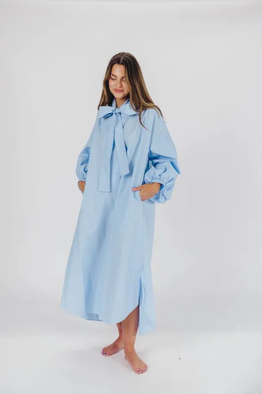 Annette Maxi Dress with Long Balloon Sleeves in Powder Blue - Bump & Nursing Friendly sold by Worth Collective