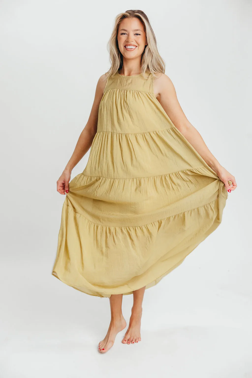Lelia Tiered Tank Maxi Dress in Lime - Bump Friendly sold by Worth Collective product image thumbnail 4