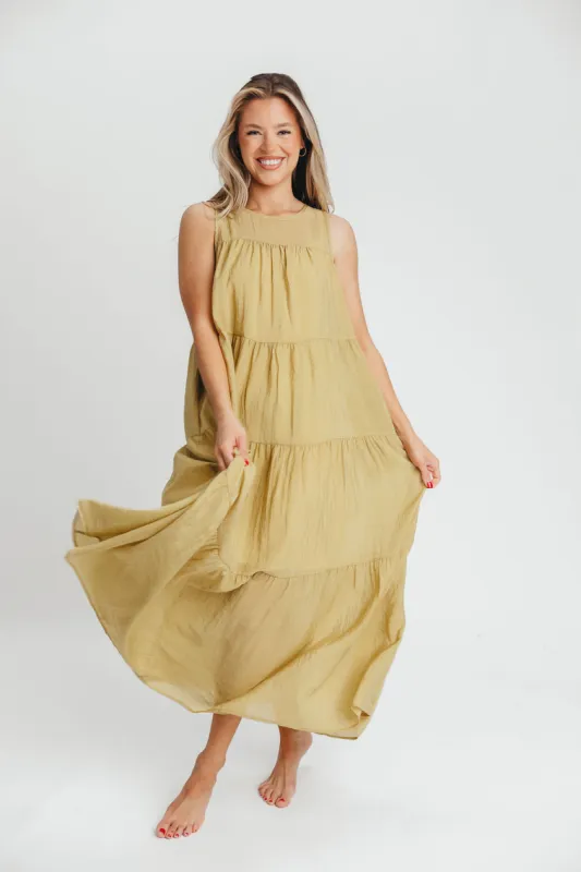 Lelia Tiered Tank Maxi Dress in Lime - Bump Friendly sold by Worth Collective