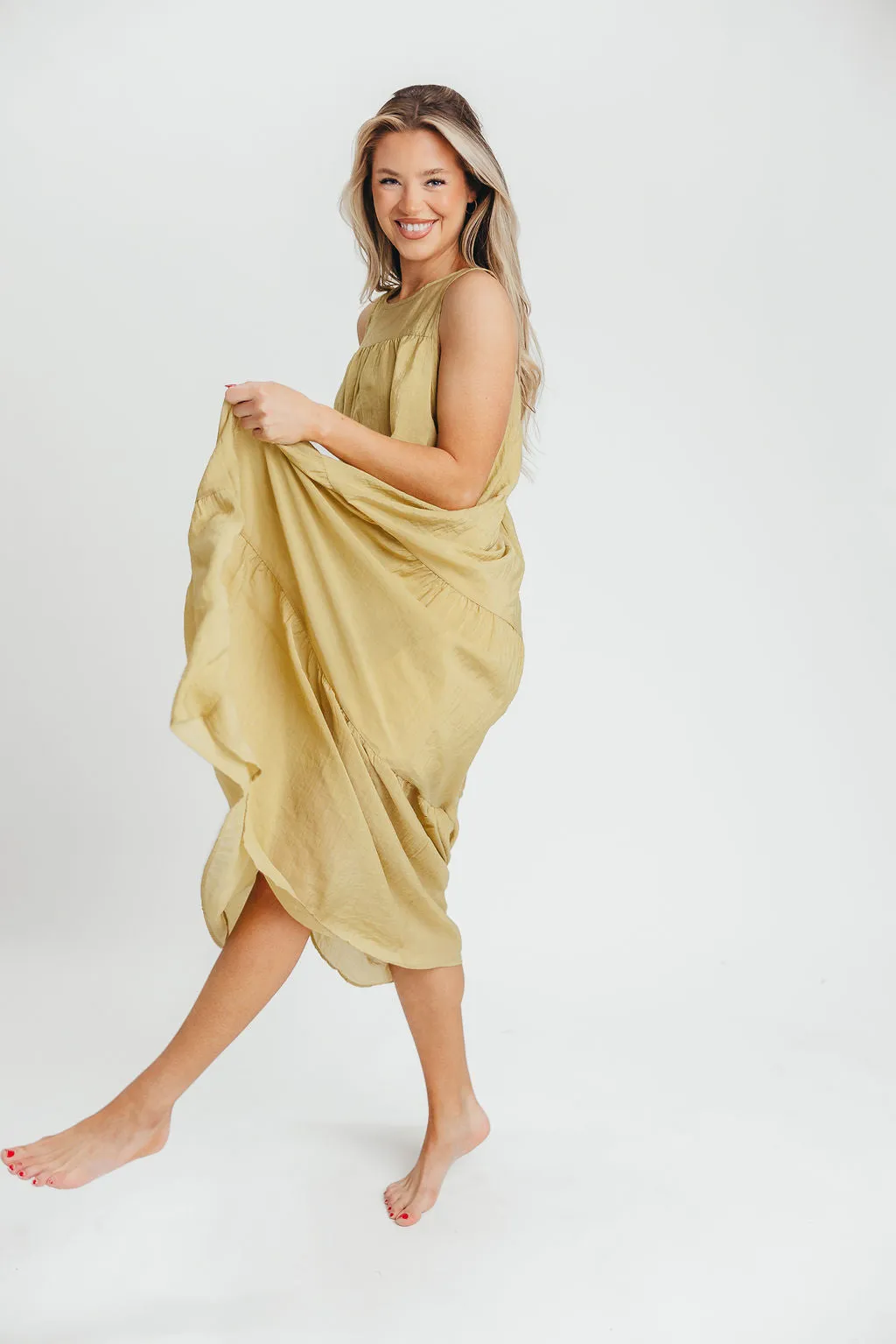 Lelia Tiered Tank Maxi Dress in Lime - Bump Friendly sold by Worth Collective product image thumbnail 3