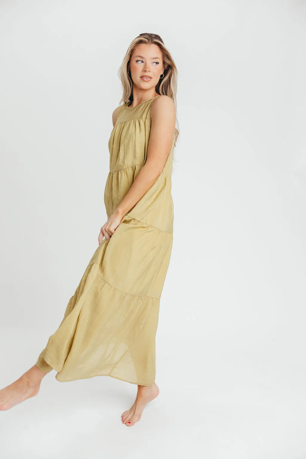 Lelia Tiered Tank Maxi Dress in Lime - Bump Friendly sold by Worth Collective product image thumbnail 2