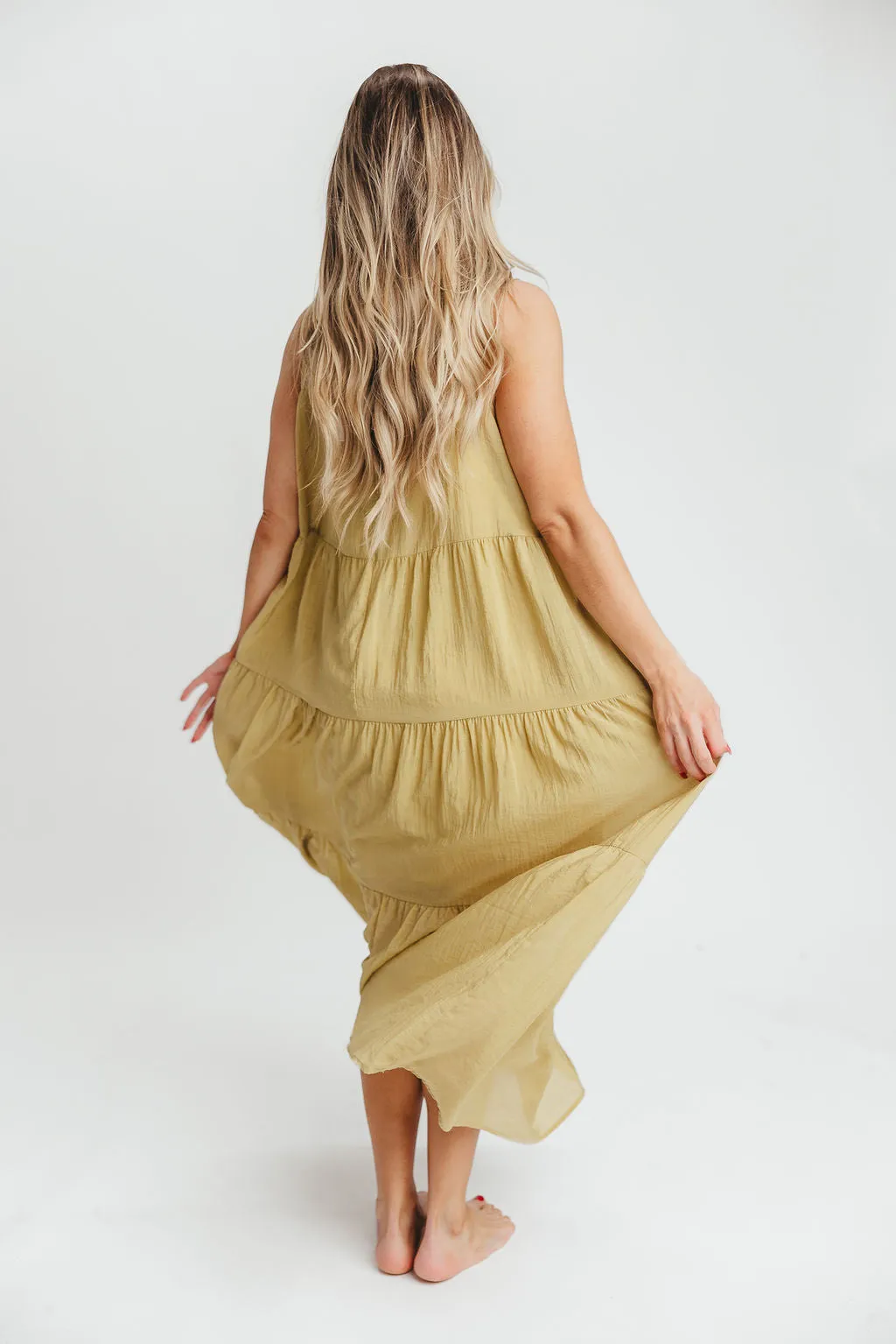 Lelia Tiered Tank Maxi Dress in Lime - Bump Friendly sold by Worth Collective product image thumbnail 5