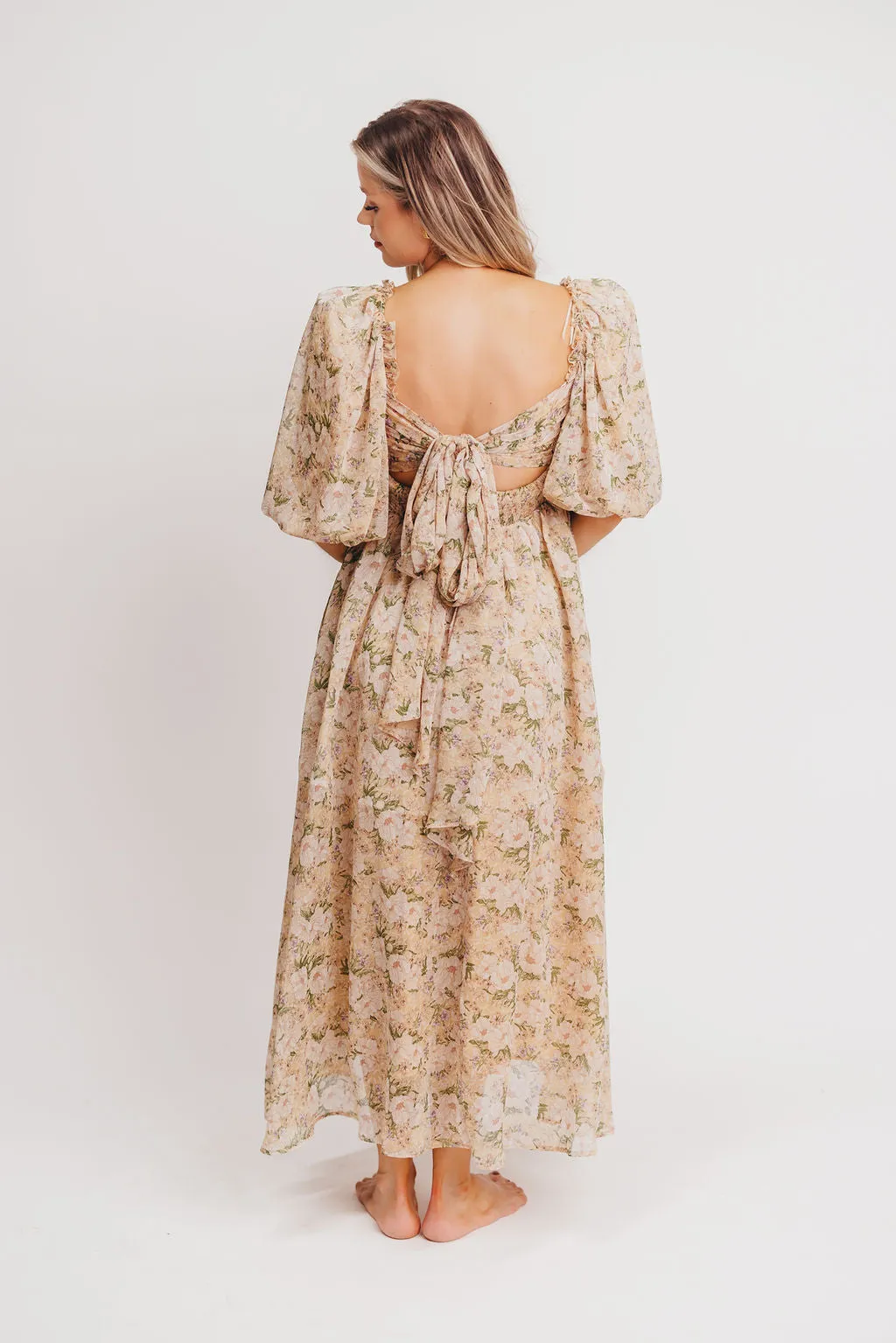 Melody Maxi Dress with Pleats and Bow Detail in Winter Floral - Bump Friendly & Inclusive Sizing (S-3XL) sold by Worth Collective product image thumbnail 4