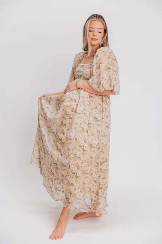 Melody Maxi Dress with Pleats and Bow Detail in Winter Floral - Bump Friendly & Inclusive Sizing (S-3XL) sold by Worth Collective