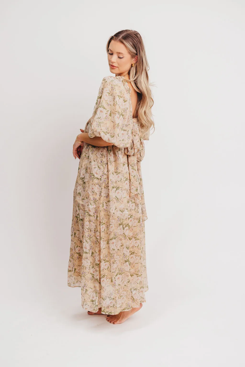 Melody Maxi Dress with Pleats and Bow Detail in Winter Floral - Bump Friendly & Inclusive Sizing (S-3XL) sold by Worth Collective product image thumbnail 3