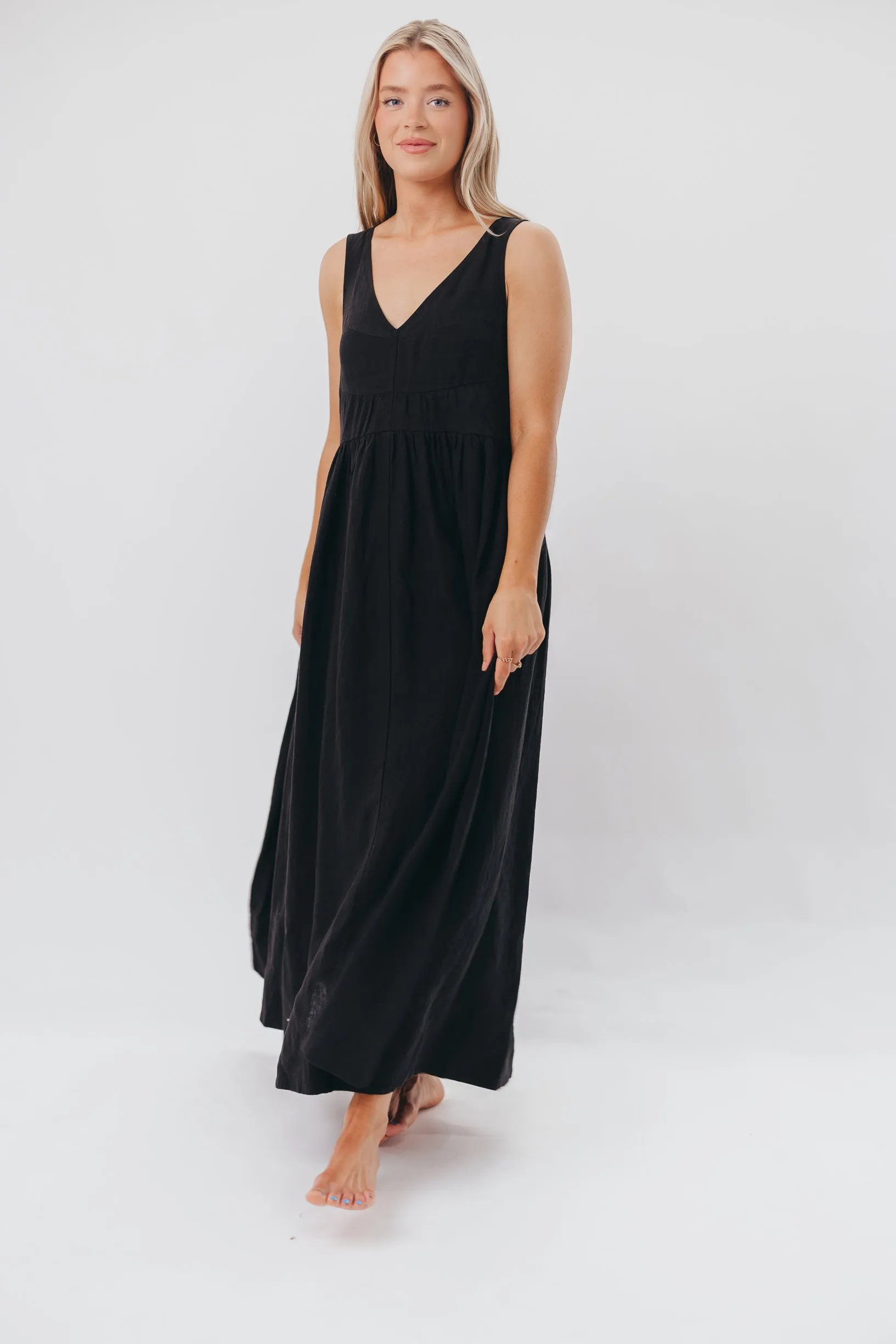 Eleonie 100% Linen Maxi Dress in Black sold by Worth Collective