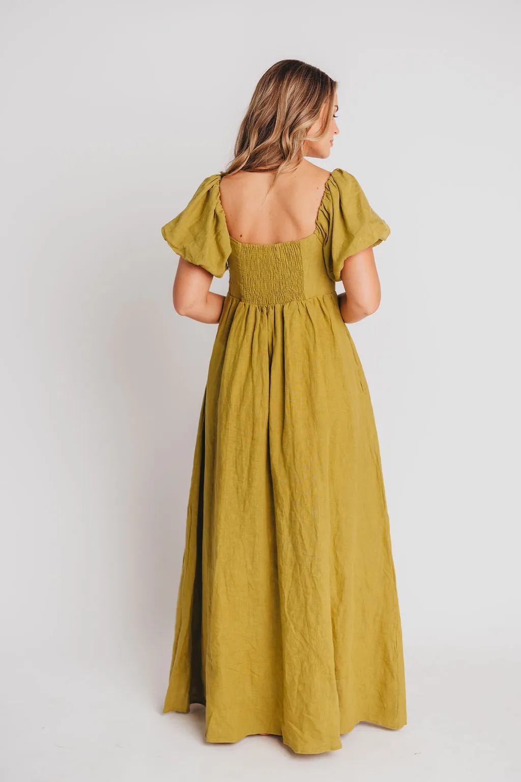 Candace Maxi Dress in Olive - 100% Linen - Bump Friendly sold by Worth Collective product image thumbnail 4