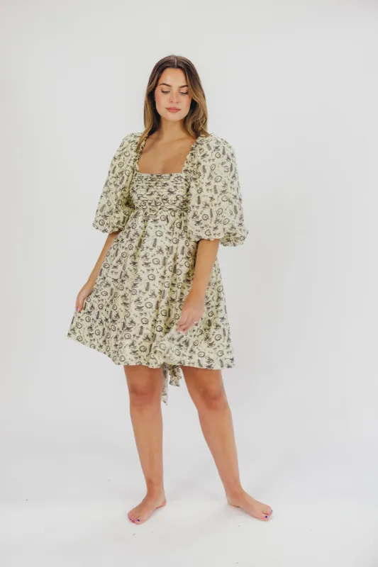 Melody Mini Dress with Pleats and Bow Detail in Ivory Vintage Tea sold by Worth Collective