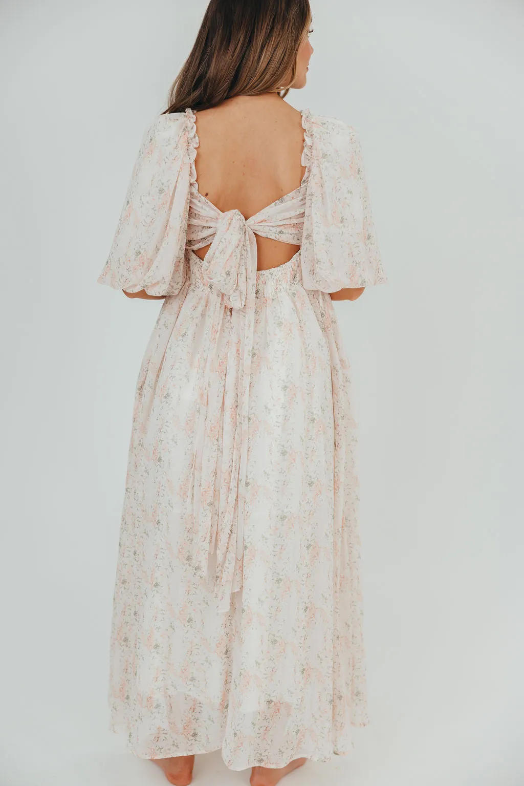 Melody Maxi Dress with Pleats and Bow Detail in Blush Floral - Bump Friendly & Inclusive Sizing (S-3XL) sold by Worth Collective product image thumbnail 5