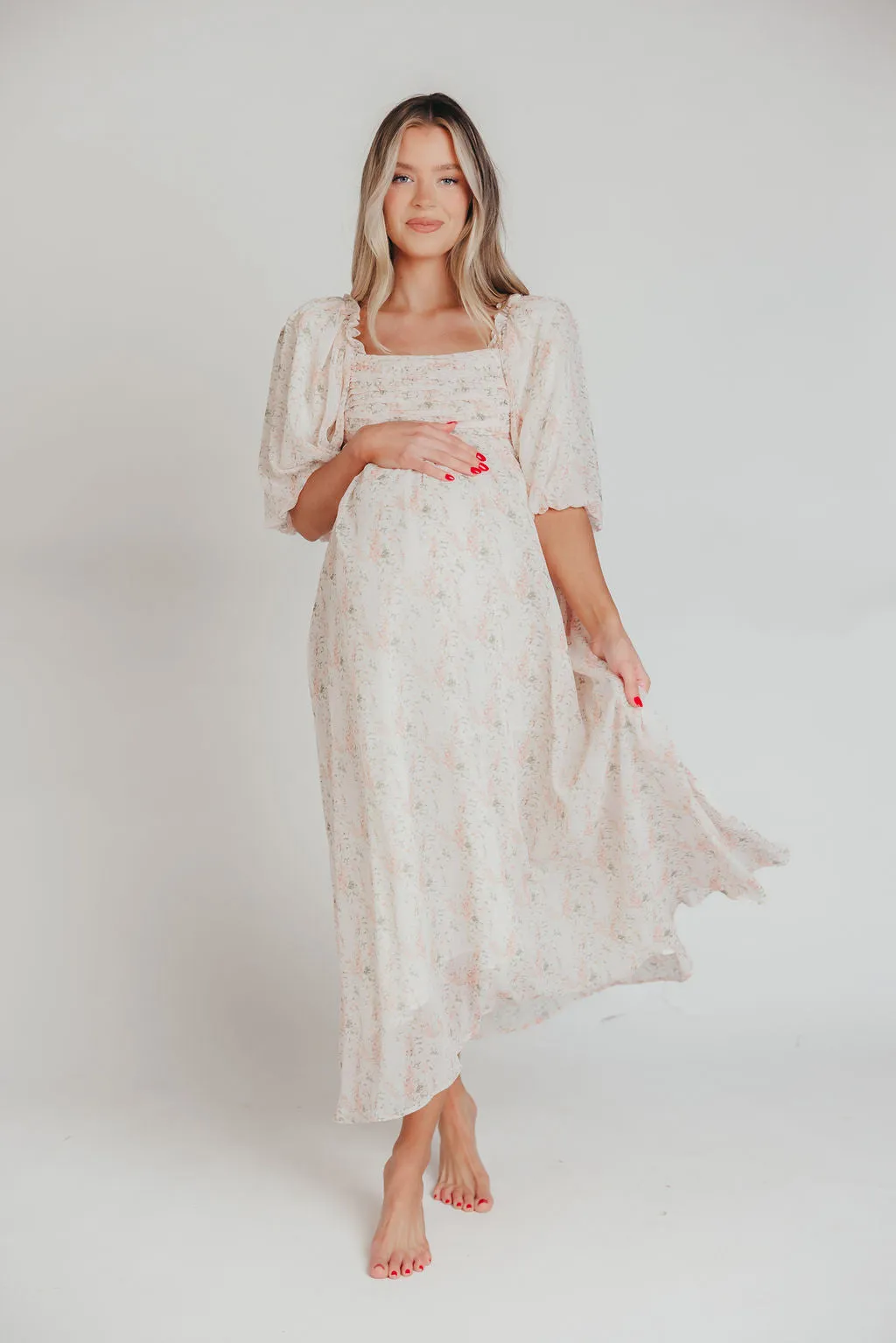 Melody Maxi Dress with Pleats and Bow Detail in Blush Floral - Bump Friendly & Inclusive Sizing (S-3XL) sold by Worth Collective product image thumbnail 2