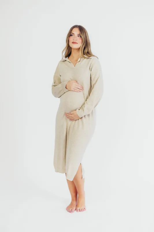 Riley Lightweight Long Sleeve Maxi Dress in Natural - Bump Friendly sold by Worth Collective