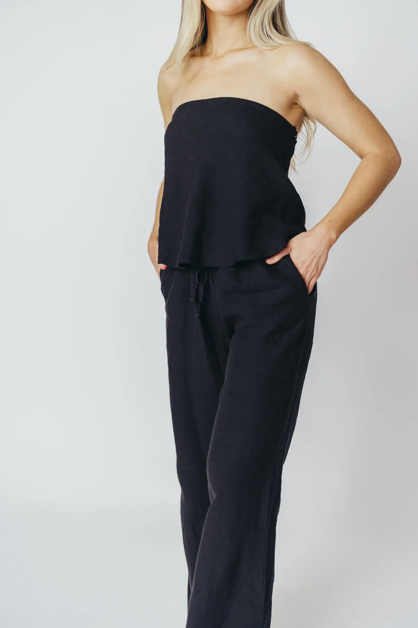 Peyton Linen Tube Top in Black sold by Worth Collective