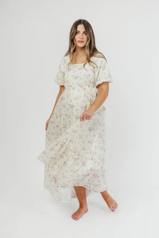 Remi Eyelet Floral Maxi Dress in Ivory sold by Worth Collective