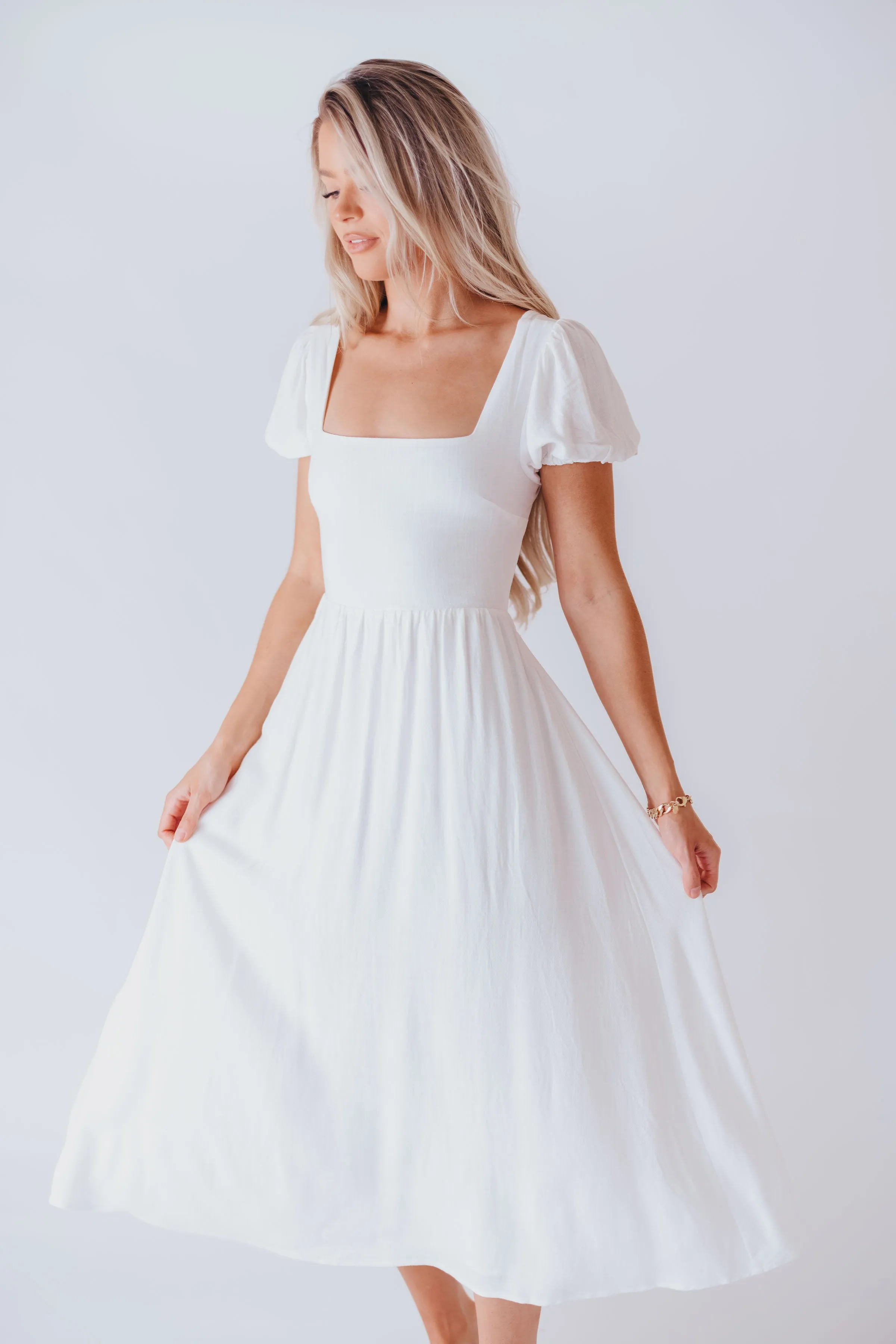 August Open Back Midi Dress in White - Bump Friendly sold by Worth Collective product image thumbnail 2