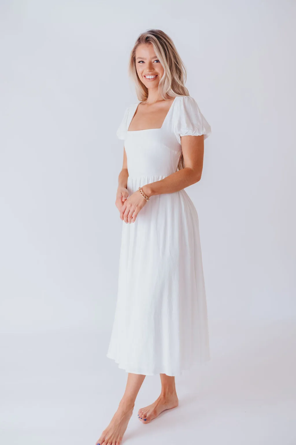 August Open Back Midi Dress in White - Bump Friendly sold by Worth Collective product image thumbnail 5