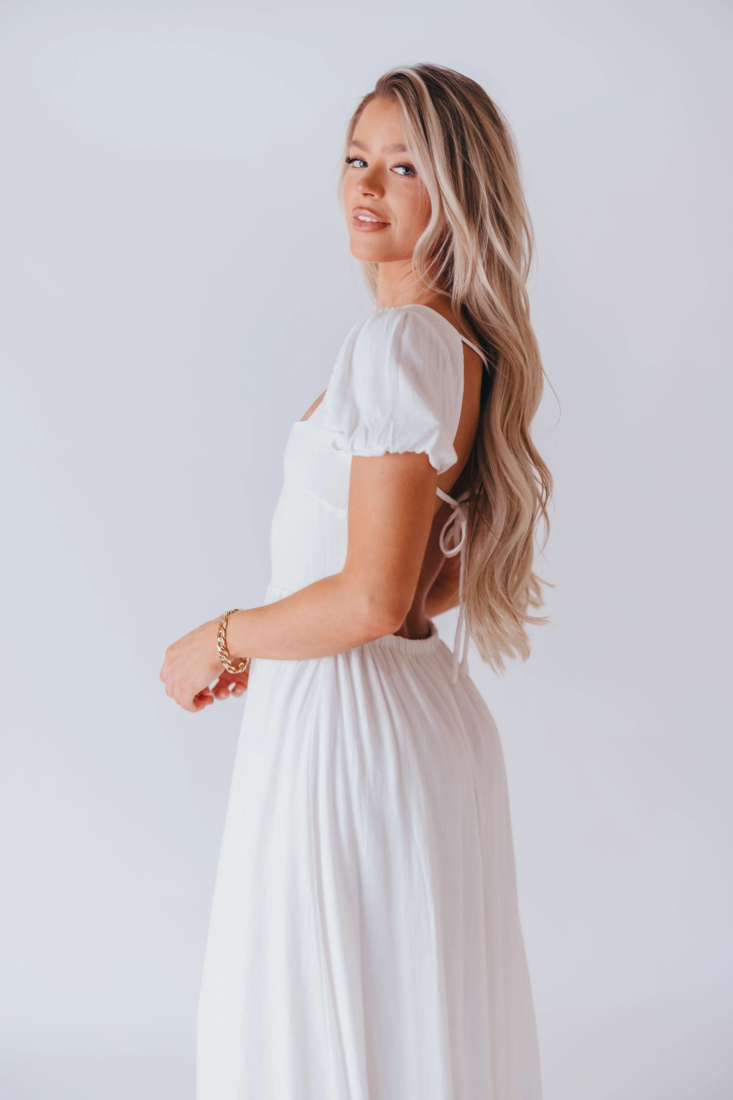 August Open Back Midi Dress in White - Bump Friendly sold by Worth Collective product image thumbnail 3