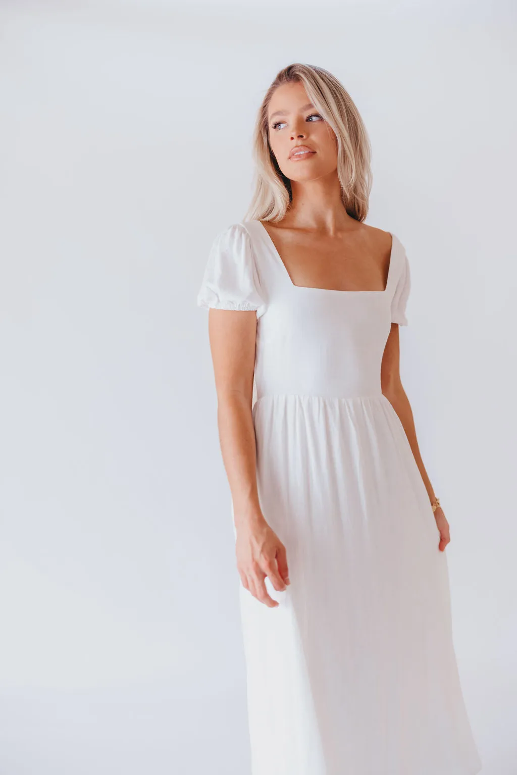 August Open Back Midi Dress in White - Bump Friendly sold by Worth Collective product image thumbnail 4