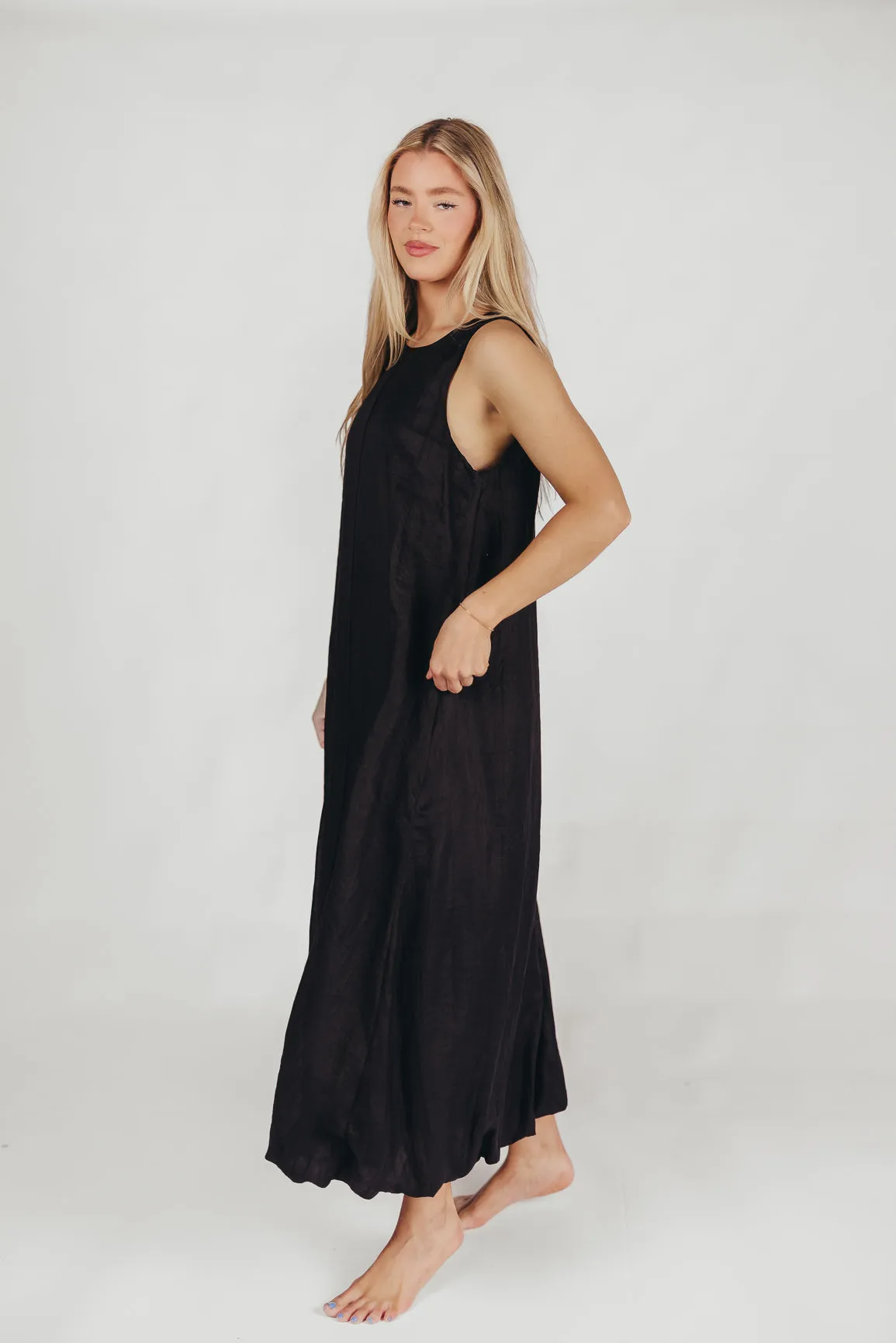 Charlie Linen-Blend Tank Maxi Dress with Pockets in Black sold by Worth Collective product image thumbnail 4