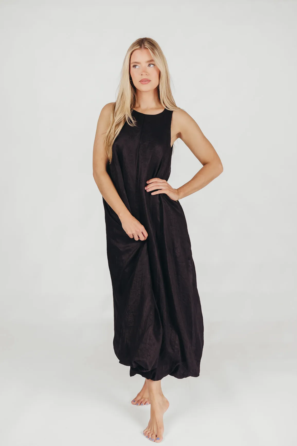 Charlie Linen-Blend Tank Maxi Dress with Pockets in Black sold by Worth Collective