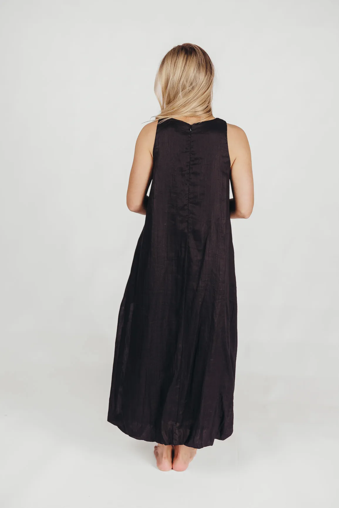 Charlie Linen-Blend Tank Maxi Dress with Pockets in Black sold by Worth Collective product image thumbnail 3