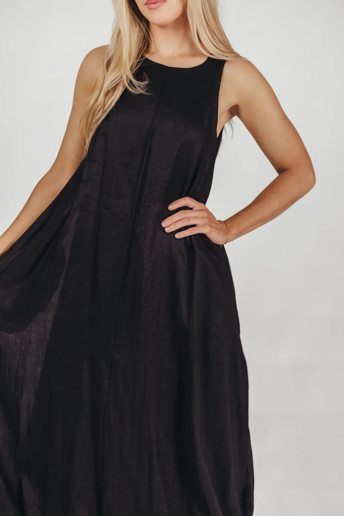 Charlie Linen-Blend Tank Maxi Dress with Pockets in Black sold by Worth Collective product image thumbnail 2