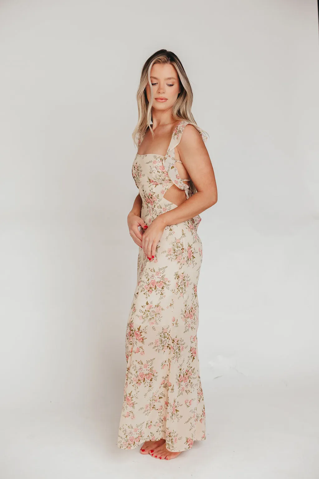 Beloved Flutter Sleeve Maxi Dress in Blush Pink Floral sold by Worth Collective product image thumbnail 3