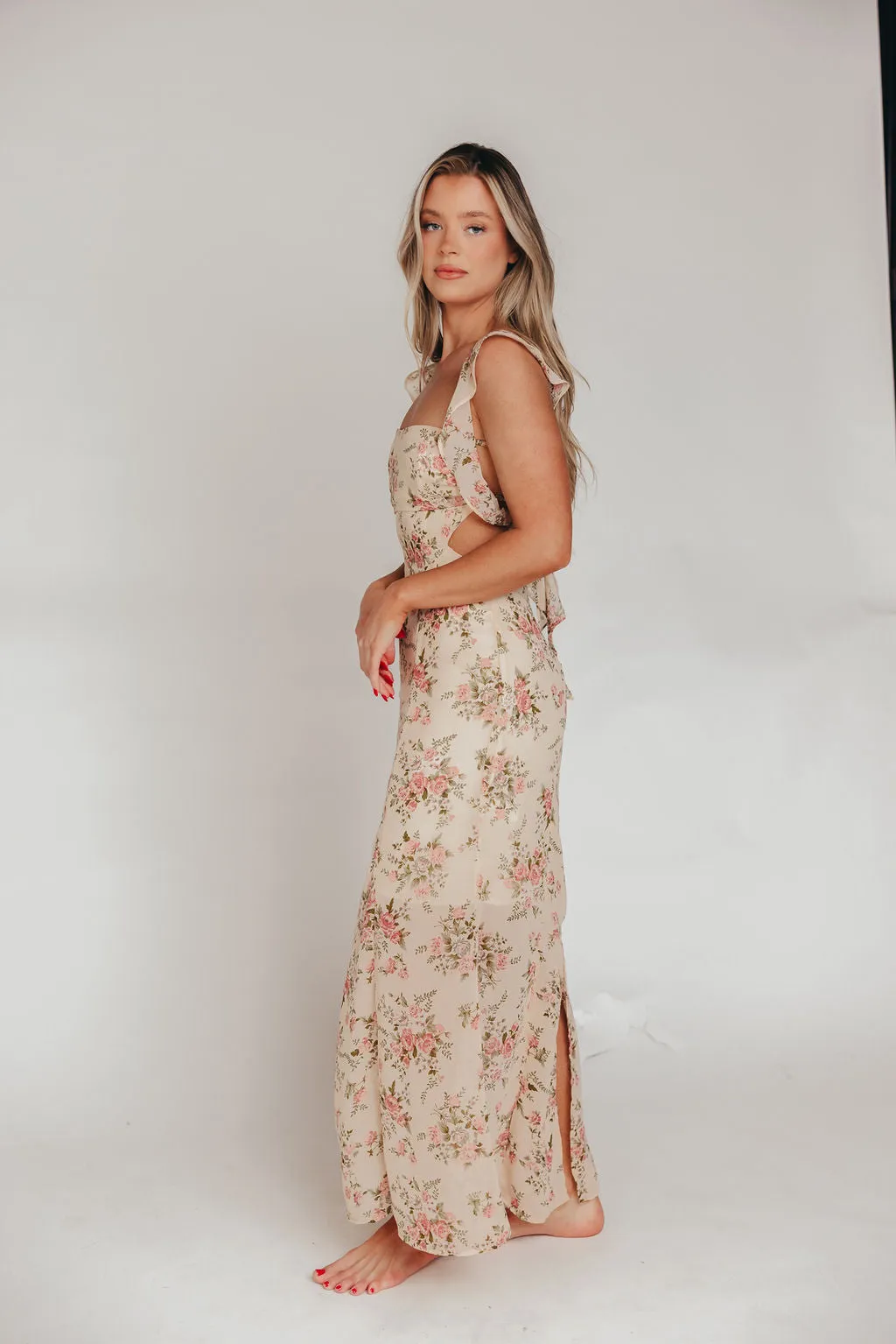 Beloved Flutter Sleeve Maxi Dress in Blush Pink Floral sold by Worth Collective product image thumbnail 2