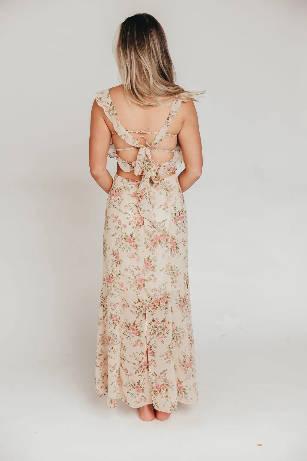 Beloved Flutter Sleeve Maxi Dress in Blush Pink Floral sold by Worth Collective product image thumbnail 4