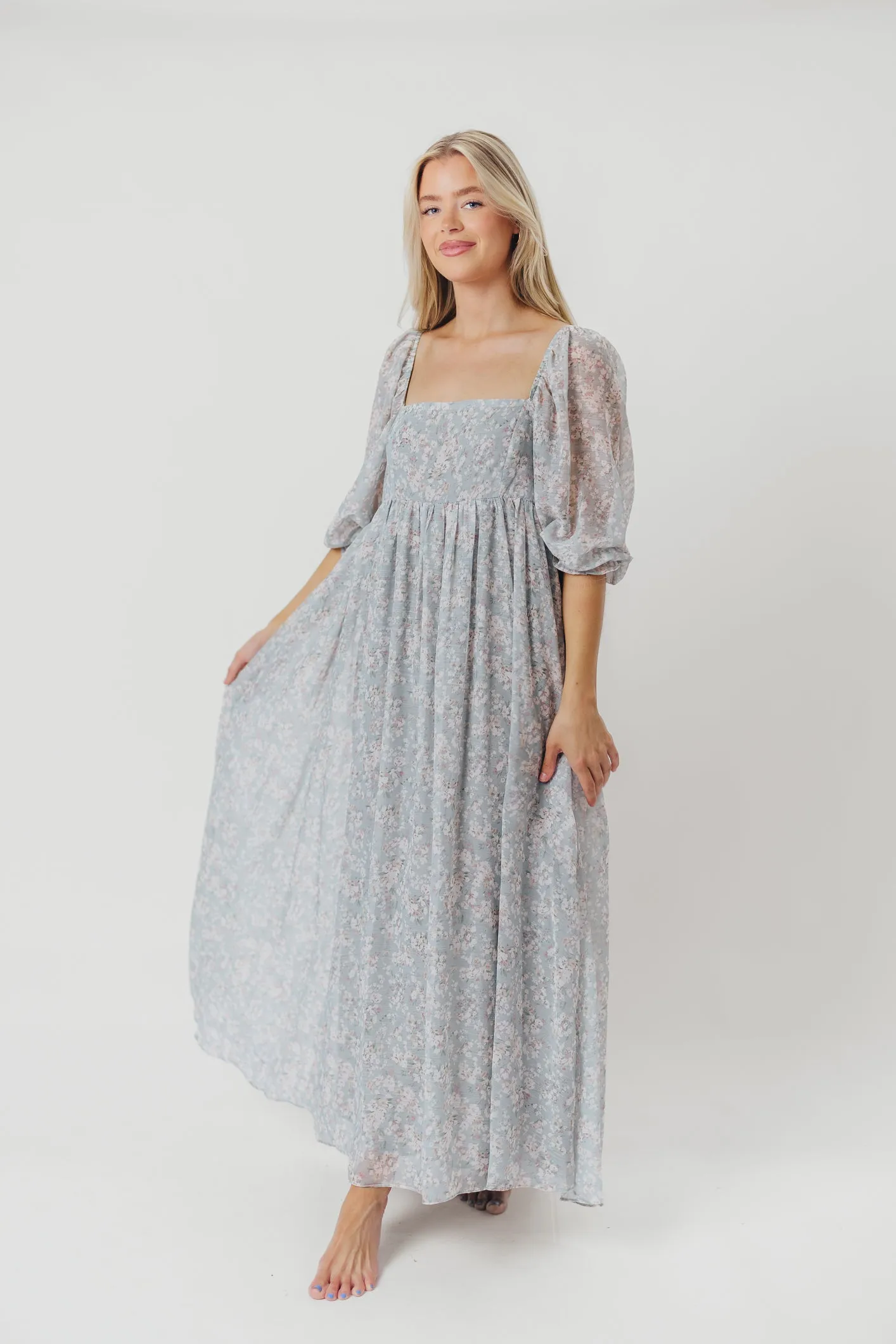 Mona Maxi Dress with Smocking in Sage Green Floral - Bump Friendly sold by Worth Collective