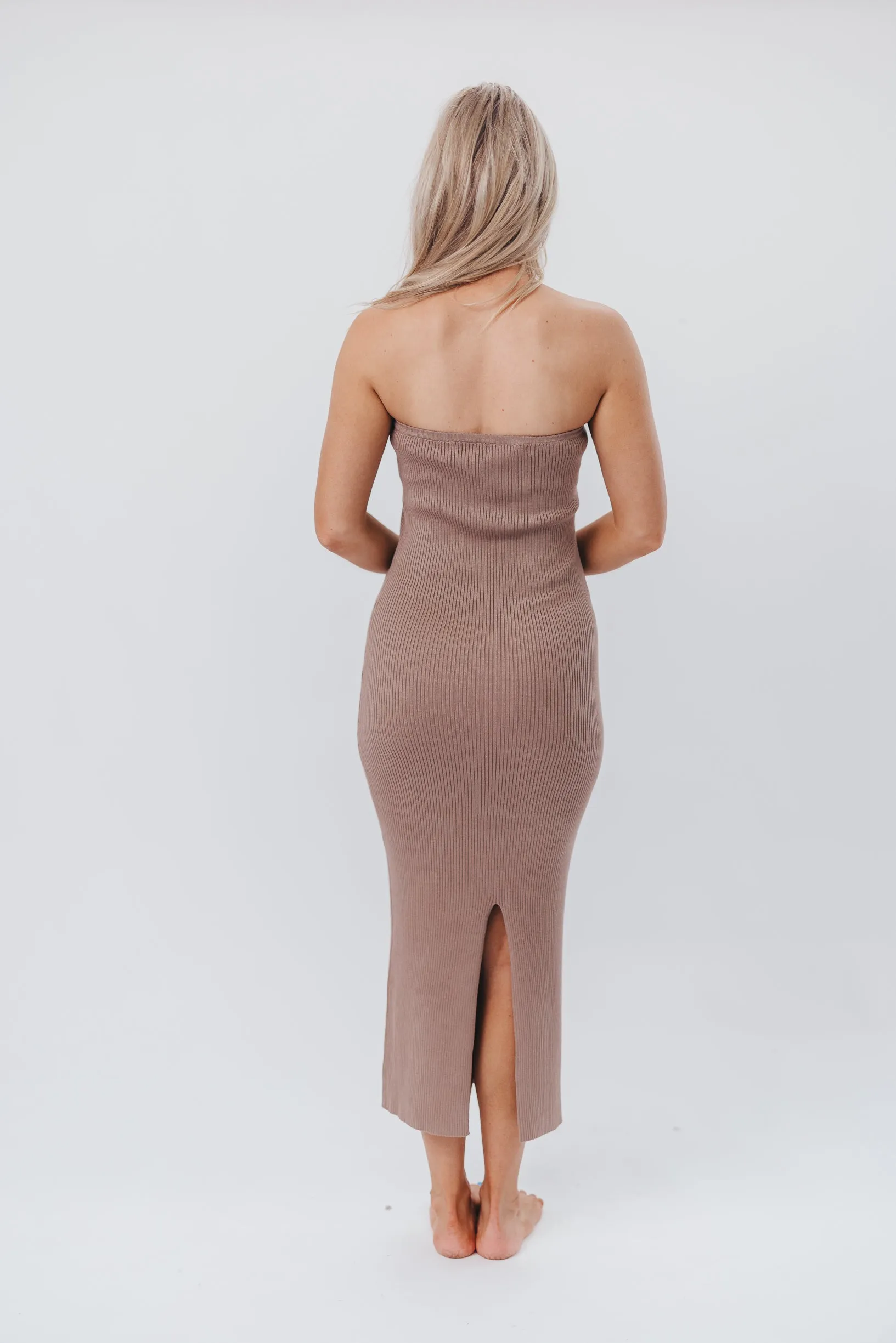Courtney Ribbed Knit Strapless Maxi Dress in Mocha sold by Worth Collective product image thumbnail 4