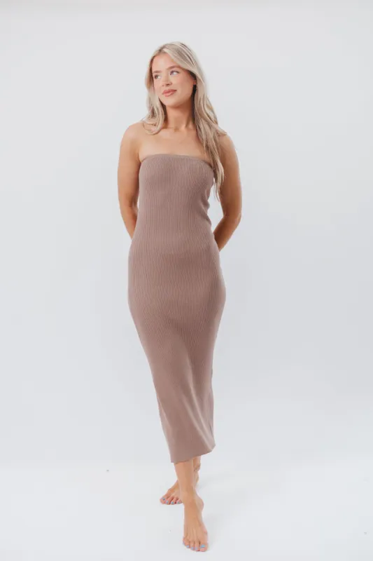 Courtney Ribbed Knit Strapless Maxi Dress in Mocha sold by Worth Collective